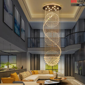 Mẫu đèn thông tầng HG1040 quả cầu pha lê