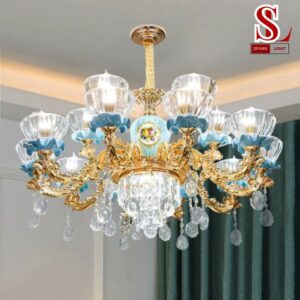 đèn chùm cổ điển 15 tay pha le tại đà nẵng