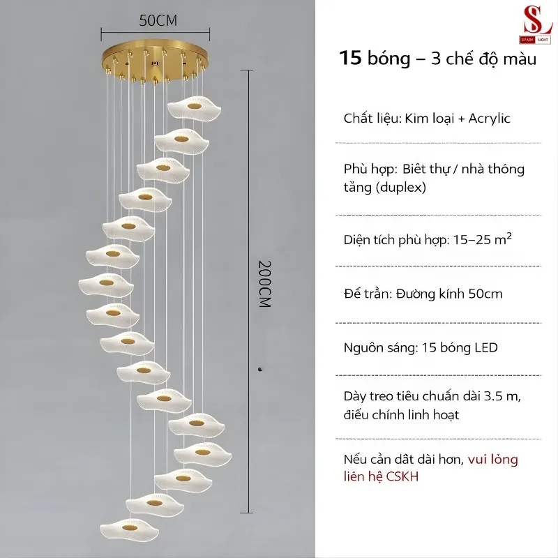 Đèn thả thông tầng hình lá sen SL9010 Đèn thả thông tầng hình lá sen SL9010 - Ảnh 7