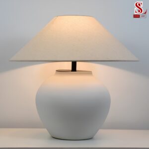 Đèn bàn gốm nghệ thuật màu trắng chụp vãi zl1083