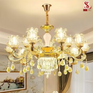 Đèn chùm cổ điển pha lê 15 tay cao cấp zl1118