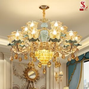 Đèn chùm cổ điển pha lê 15 tay cao cấp zl1119