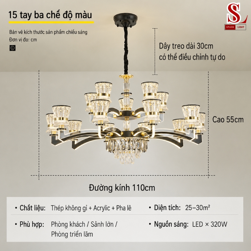 Đèn chùm cổ điển pha lê 15 tay cao cấp zl1124 Đèn chùm cổ điển pha lê 15 tay cao cấp zl1124 - Ảnh 2