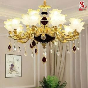 Đèn chùm cổ điển pha lê 15 tay hoàng gia châu âu zl1116