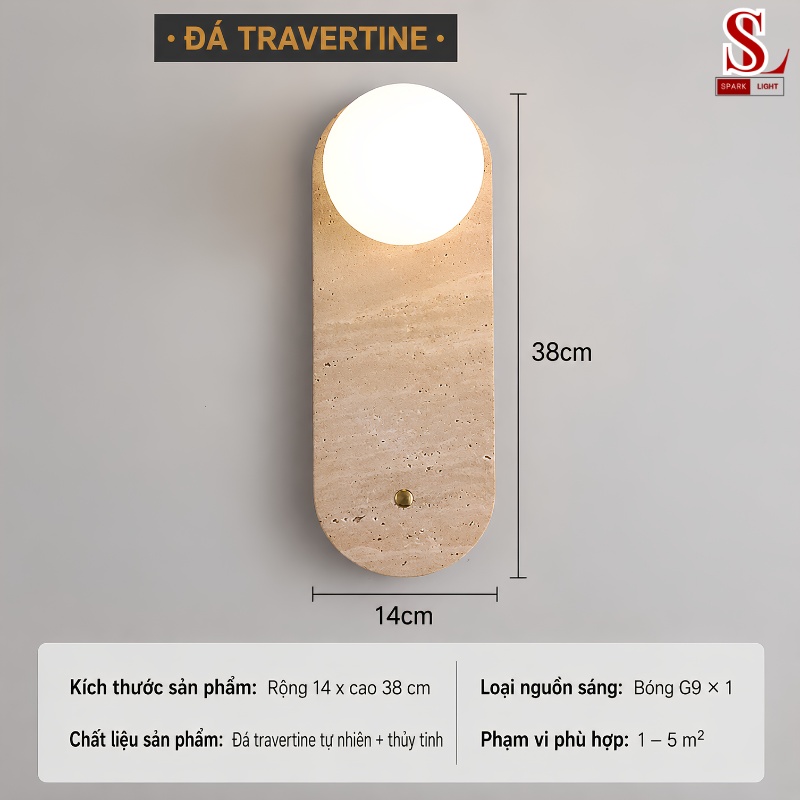 Đèn ốp tường đá travertine hình bầu dục sl9010