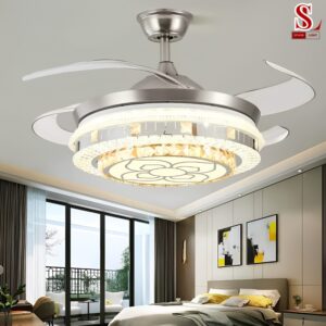 Đèn quạt trần pha lê cánh cụp cao cấp zl1053