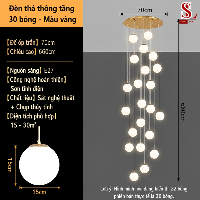Đèn thả thông tầng 30 bóng thuỷ tinh cao cấp zl1139