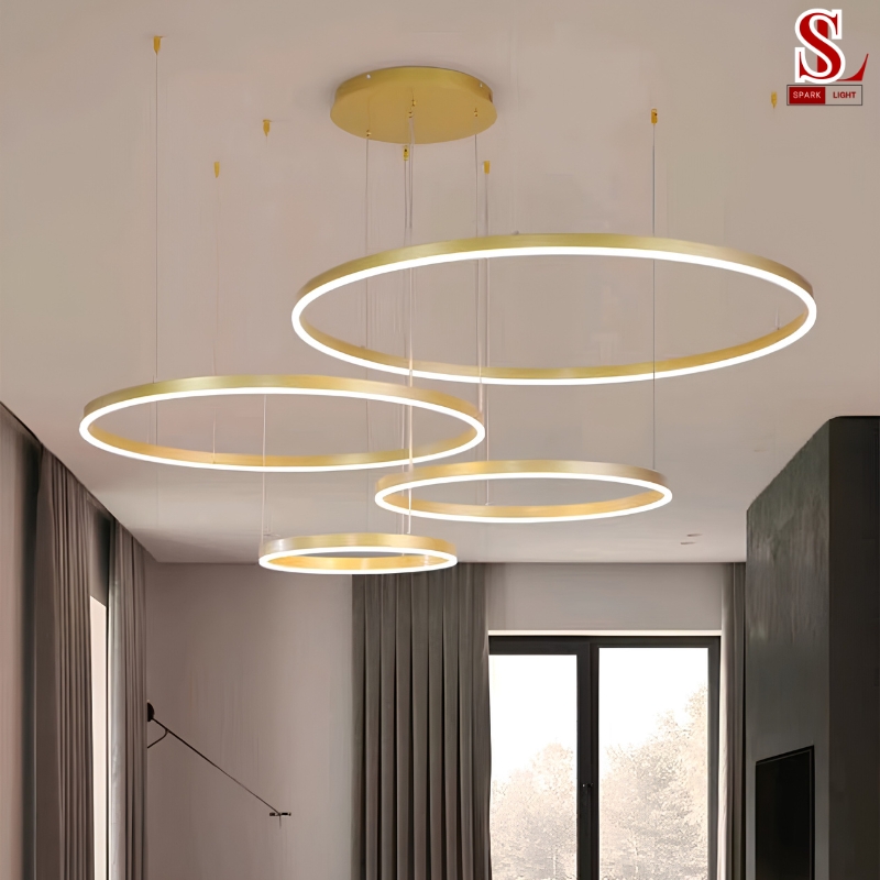 Đèn thả trần led 4 vòng mạ vàng cao cấp zl1140