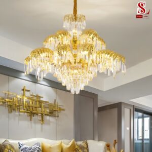 Đèn chùm pha lê cổ điển thác nước hoàng kim cao cấp zl1217