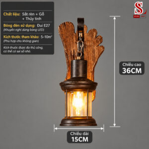 Đèn ốp tường gỗ lồng đèn trang trí hình bàn chân nghệ thuật zl1243