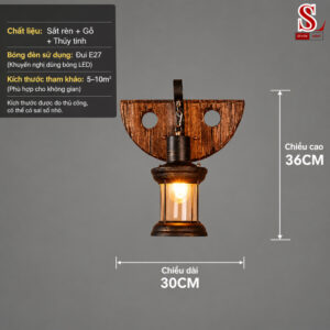 Đèn ốp tường gỗ trang trí hình bán nguyệt cao cấp zl1242