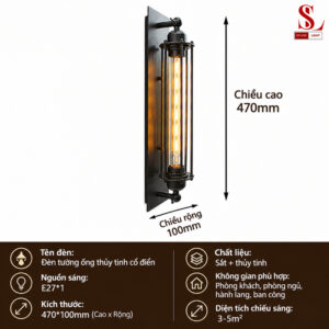 Đèn ốp tường trang trí lồng sắt ống kính cao cấp zl1251 den op tuong trang tri long sat ong kinh cao cap zl1251 2